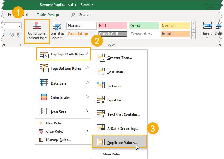 tìm và loại bỏ các giá trị trùng lặp trong Excel